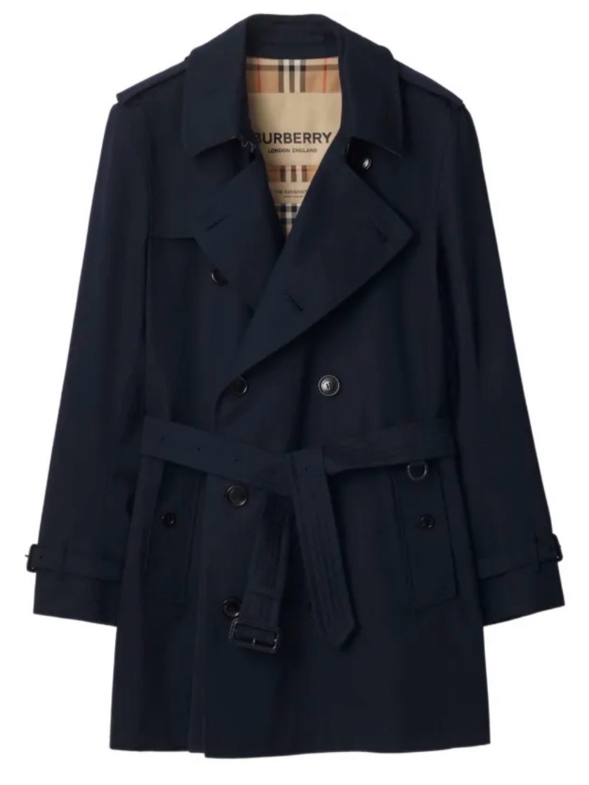 Burberry Navy Double-Breasted Short Kensington Heritage Trench Coat
